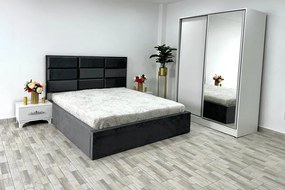 Dormitor Roma, culoare gri / alb, cu pat Roma 160 x 200 cm, dressing Erika si 2 noptiere Viena