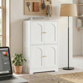 HOMCOM Dulap de bucătărie, dulap înalt cu 2 rafturi reglabile, bufet cu 4 uși arcuite 60 x 30 x 110 cm, Alb | Aosom Romania