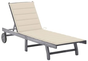 vidaXL Șezlong de grădină cu pernă, gri, lemn masiv de acacia