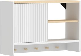 HOMCOM Dulap de perete pentru baie, corp de depozitare pentru baie cu ușă, polițe deschise și 5 cârlige | Aosom Romania