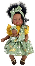 Papusa Artizanala cu miros de vanilie - Maria bruneta Afro cu bebelus (45 cm)