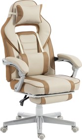 HOMCOM Scaun Gamer Rabatabil cu Înălțime Reglabilă Suport Picioare Retractabil Suport Lombar și Tetieră Demontabilă Cremă | Aosom Romania