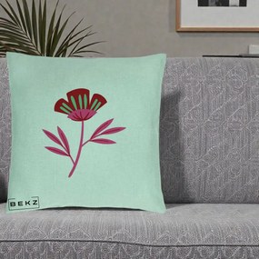 Perna Decorativa Floare Macul Roz-Rosu Grafic, 40x40 cm, Verde Menta, Husa Detasabila, Perna Inclusa, BEKZ®
