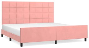 3125780 vidaXL Cadru de pat cu tăblie, roz, 200x200 cm, catifea