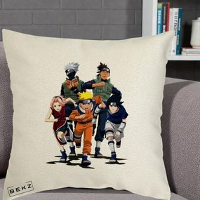 Perna Personalizata Naruto Echipa 7 Kakashi Sensei, 40x40 cm, Ecru, Husa Detasabila, Perna Inclusa, BEKZ®