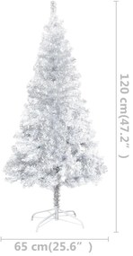 Pom de Craciun artificial cu LED globuri, argintiu 120 cm PET 1, silver and rose, 120 x 65 cm