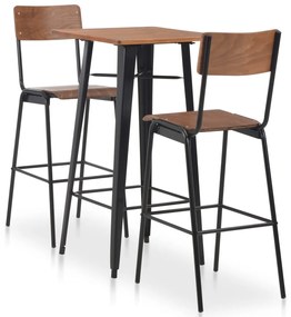 276847 vidaXL Set mobilier de bar, 3 piese, maro și negru, oțel