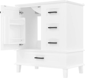 Dulap de baie pe podea cu chiuvetă, spațiu de depozitare variat, 76x46x83,5 cm, Alb