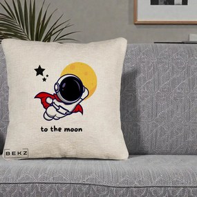 Perna Decorativa Astronaut To The Moon, 40x40 cm, Bej Canapea, Husa Detasabila, Perna Inclusa, BEKZ®