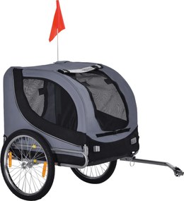 PawHut Remorcă Bicicletă pentru Câini Talie Medie cu Ferestre Laterale și Steag, 130x73x90 cm, Gri și Negru | Aosom Romania