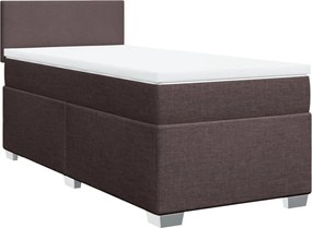 vidaXL Pat box spring cu saltea, maro închis, 90x200 cm, textil