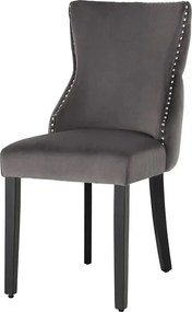 Set 2 scaune Stil Baroc, Catifea, Gri, Lemn, Negru, CASTLE DELUXE