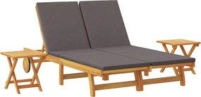 vidaXL Șezlong cu pernă Gri închis Lemn Solid de Acacia