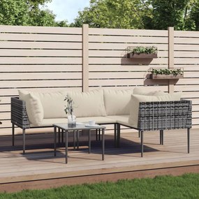 vidaXL Set mobilier de grădină cu perne, 5 piese, gri, poliratan