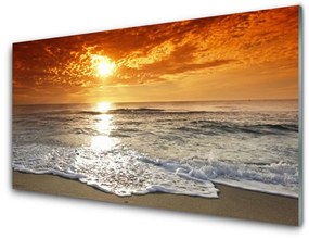 Tablou pe sticla Sea Sun Peisaj Alb Galben Gri