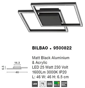 Lustra LED aplicata design modern geometric BILBAO 25W negru NVL-9500822