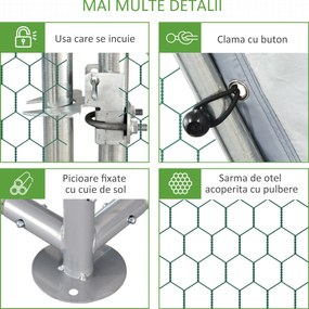 PawHut Țarc Găini Metal Ușă Acoperiș Parțial Spațiu Generos 280x570x195cm Argintiu | Aosom Romania