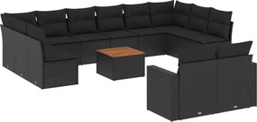 vidaXL Set mobilier de grădină cu perne, 13 piese, negru, poliratan