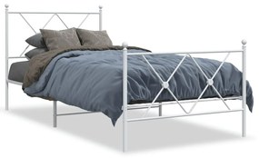 376562 vidaXL Cadru de pat metalic cu tăblie de cap/picioare, alb, 90x200 cm