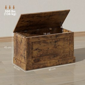 HOMCOM Cufăr de depozitare, cutie pentru jucării, cu balama de siguranță, pentru living, din lemn, 80 x 40 x 45 cm, maro rustic | Aosom Romania