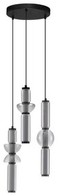 Lustra moderna cu 3 pendule LED, Metal, Negru, Sticla, Fumurie, Ulon