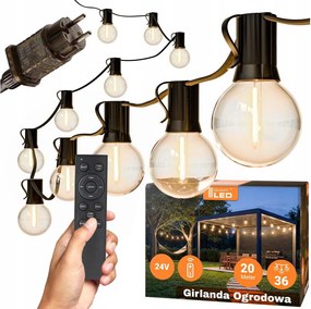 Ghirlandă decorativă LED reglabilă pentru exterior 36xE12/1W/24/230V 22,35 m IP65 neagră + telecomandă