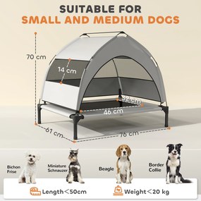 PawHut Pat pentru câini de exterior cu acoperiș, Pat înălțat pentru câini de talie medie, cu cadru din oțel, 76x61x70cm, Gri deschis | Aosom Romania