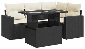 3326307 vidaXL Set mobilier de grădină cu perne, 5 piese, negru, poliratan