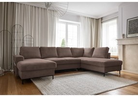 Colțar maro extensibil cu tapițerie din catifea reiată (cu colț pe partea dreaptă) Lofty Lilly – Miuform