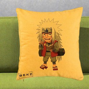 Perna Personalizata Naruto Jiraiya Sensei Chibi, 40x40 cm, Galben, Husa Detasabila, Perna Inclusa, BEKZ®