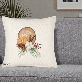Perna Decorativa Aranjament de Craciun Nordic, 40x40 cm, Crem Reliefat, Husa Detasabila, Perna Inclusa, BEKZ®