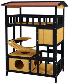 PawHut Casă de pisici, Paradisul pisicilor cu platforme, pod suspendat și cuiburi de pisici, potrivit pentru până la 2 pisici, lemn | Aosom Romania