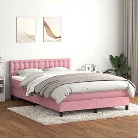 vidaXL Pat box spring cu saltea, roz, 140x210 cm, catifea