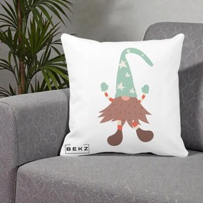 Perna Decorativa Pitic Gnom Nordic cu Cadou Menta, 40x40 cm, Alba Mata, Husa Detasabila, Perna Inclusa, BEKZ®