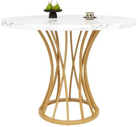 Masă rotundă pentru 4 persoane, Alb+Auriu | Aosom Romania