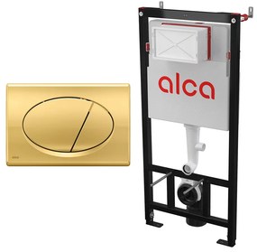 Set rezervor WC cu cadru incastrat Alca AM101/1120 si clapeta de actionare Basic M75 auriu lucios