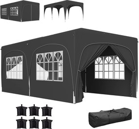 Outsunny Tonelă pliabilă 3 x 6 m Pop-Up, UPF50+ Înălțime reglabilă, cu sac de transport și saci de nisip, gri închis | Aosom Romania