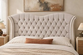Pat tapițat Chesterfield Avella 180×200 cm, crem, cu ladă de depozitare