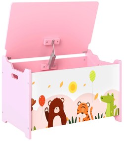 AIYAPLAY Ladă de depozitare pentru jucării cu balamale de siguranță din lemn pentru copii, Roz | Aosom Romania