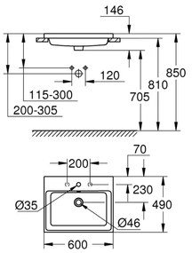 GROHE 3947900H - Lavoar CUBE CERAMIC 600 × 490 mm, din ceramică, alb
