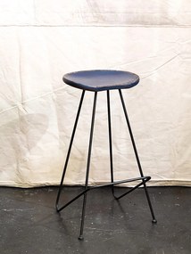 Scaun de bar vintage din metal, albastru, cu suport pentru picioare, finisaj antichizat, 73 x 43 x 40 cm, „Coven”