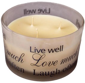 Lumanare aromatica,  live well,love much,laugh often,   7.8X12.8 cm