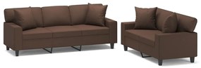 3153991 vidaXL Set de canapele cu perne, 2 piese, maro, piele ecologică