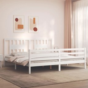 3194587 vidaXL Cadru de pat cu tăblie Super King Size, alb, lemn masiv