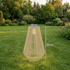 Outsunny Lampă Solară din Ratan, Lanternă de Grădină cu Aprindere/Oprire Automată, IP44, Impermeabilă și Decorativă, pentru Terasă, Verandă, Patio, 35x35x55 cm, Galben | Aosom Romania