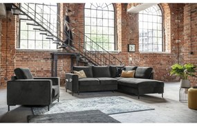 Colțar gri închis extensibil cu tapițerie din catifea (cu colț pe partea dreaptă) Lofty Lilly – Miuform