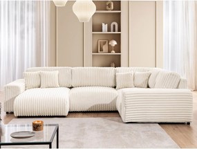 Colțar crem cu tapițerie din catifea reiată (cu colț pe partea dreaptă/în formă de "U") Justin – Ropez