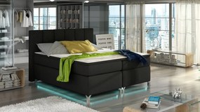 Pat tapitat boxspring, cu spatiu pentru depozitare, echipat cu LED, 160X200 cm, Basilio 1, Eltap (Culoare: Maro inchis texturat)