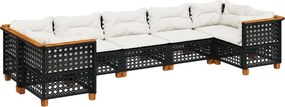 vidaXL Set canapele de grădină cu perne, 7 piese, negru, poliratan