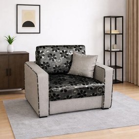 Fotoliu SAMY NEXT extensibil, cu lada de depozitare, stofa gri cu negru , 103x100x92 Stofa, Negru + Gri